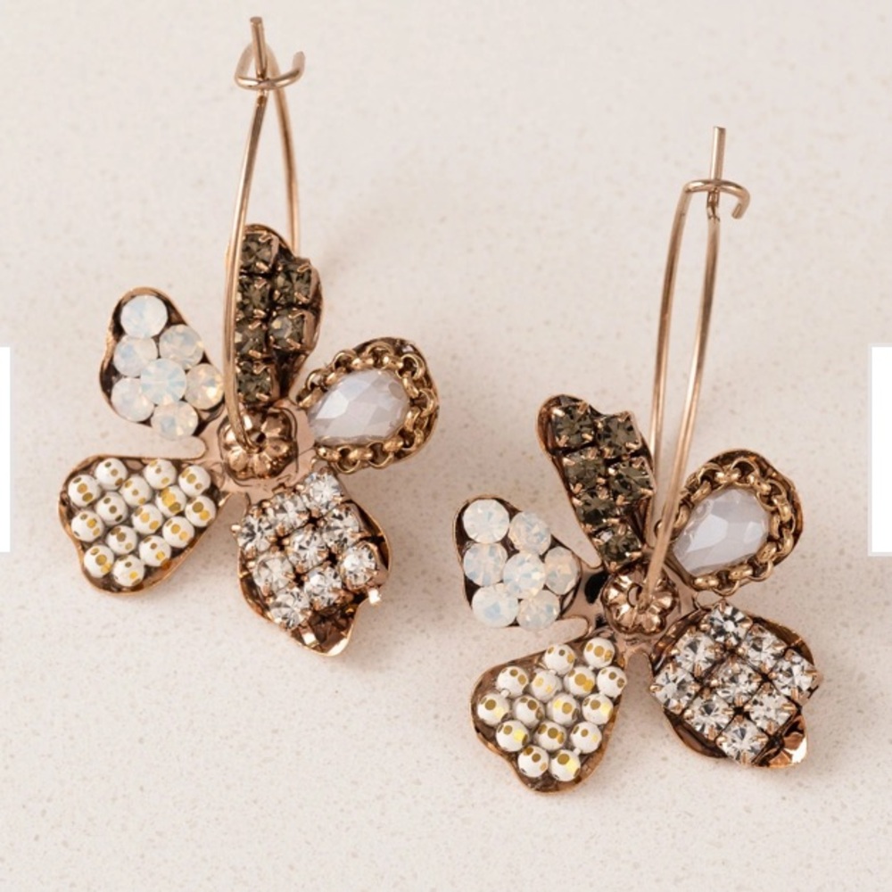 Lovers Tempo Primrose Drop Hoop Elegant Gold and Silver Floral Earrings - New!